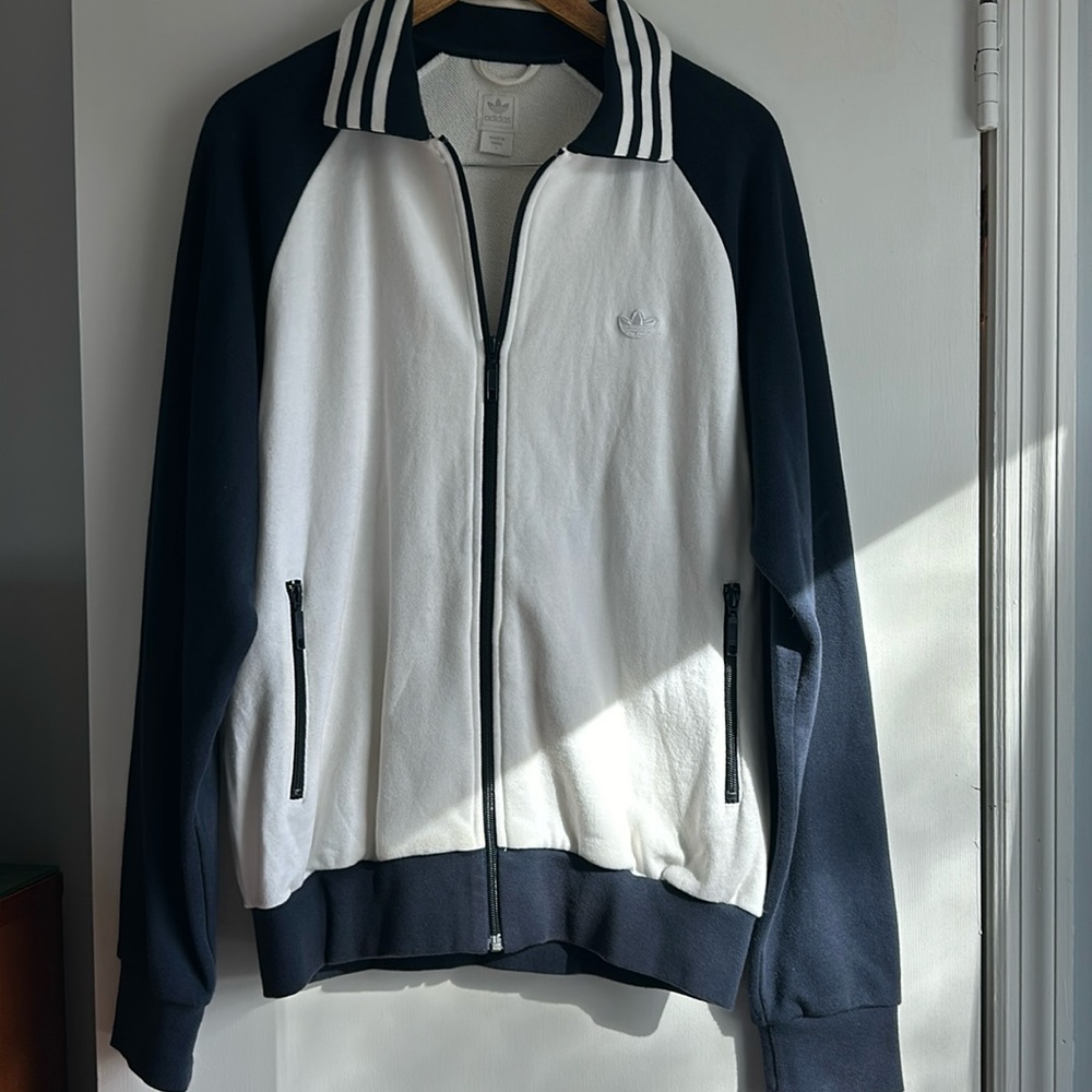 adidas Men's Zip-Up Track Jacket in White and Navy